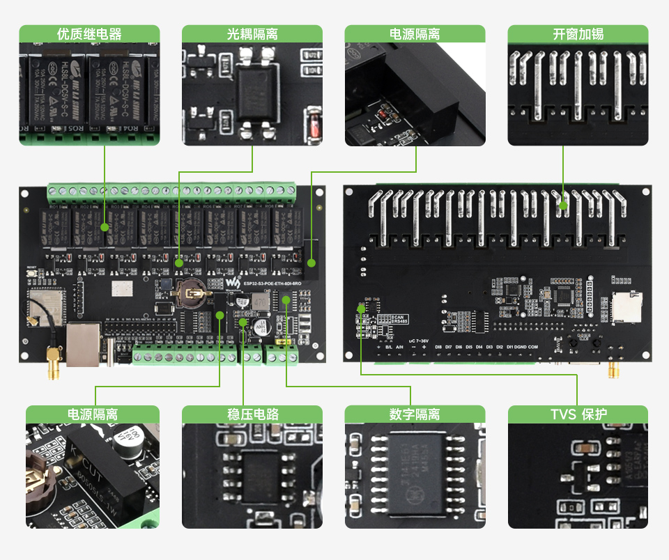 ESP32-S3 工控板 工业级 8 路 Wi-Fi 网络继电器基于树莓派 Pico 接口设计