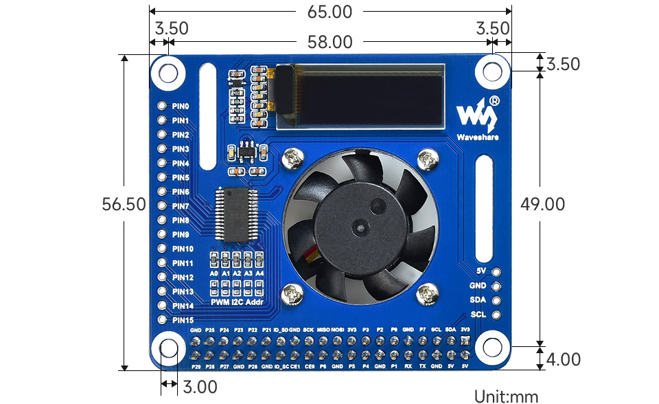 树莓派风扇扩展板外形尺寸