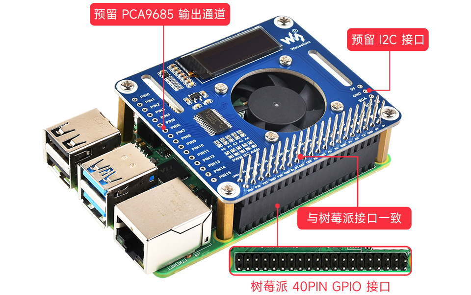 树莓派风扇扩展板接入Raspberry Pi图示