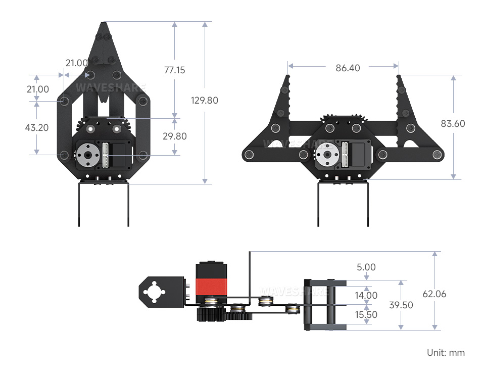 Gripper-A 四自由度机械臂产品尺寸