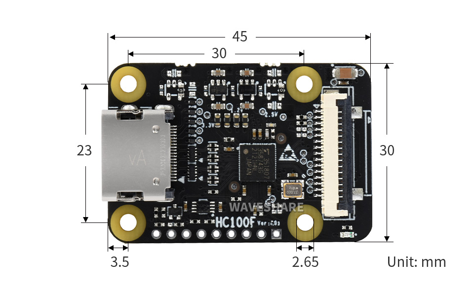 树莓派 HDMI 转 CSI 转接板外形尺寸