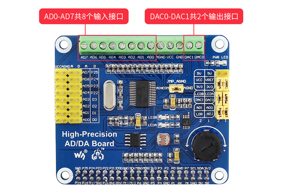 树莓派高精度AD/DA扩展板板载接线端子输入输出接口