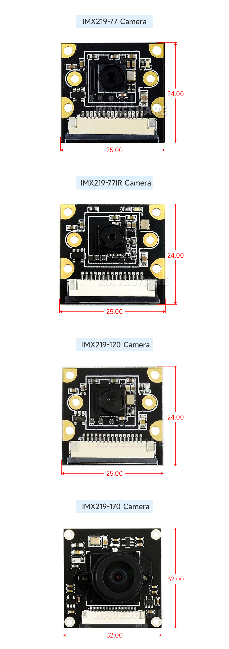 IMX219 系列 Camera 800 万像素摄像头产品尺寸