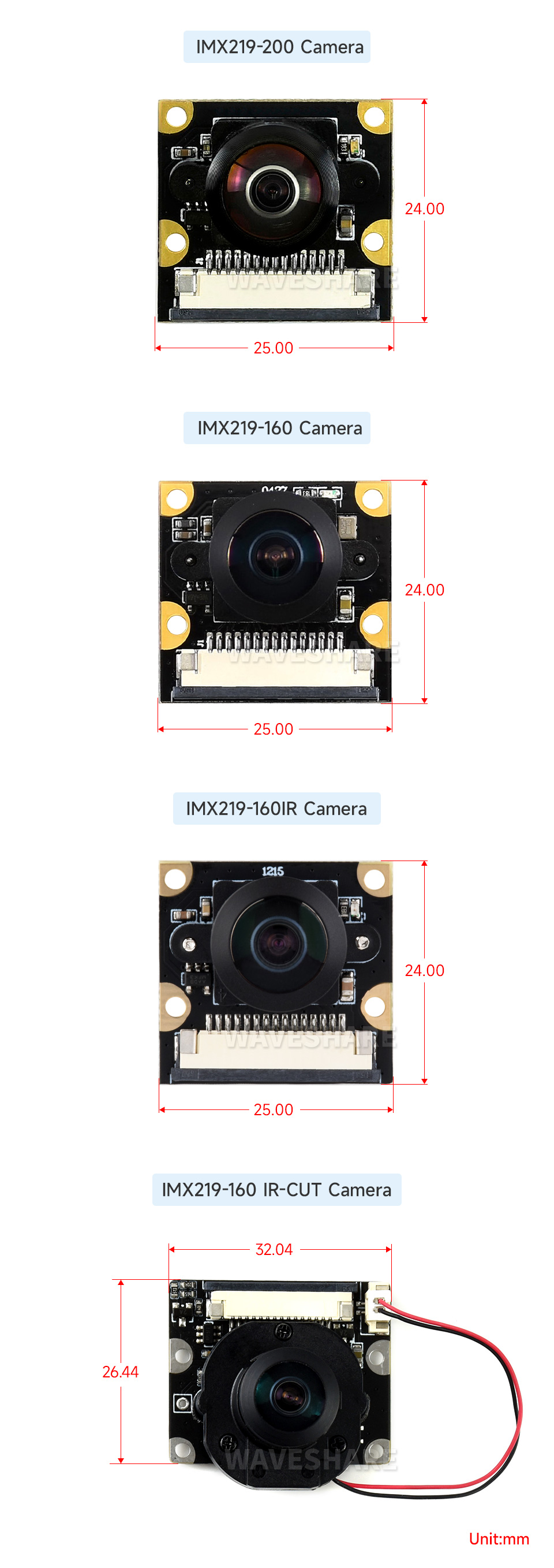IMX219 系列 Camera 800 万像素摄像头产品尺寸