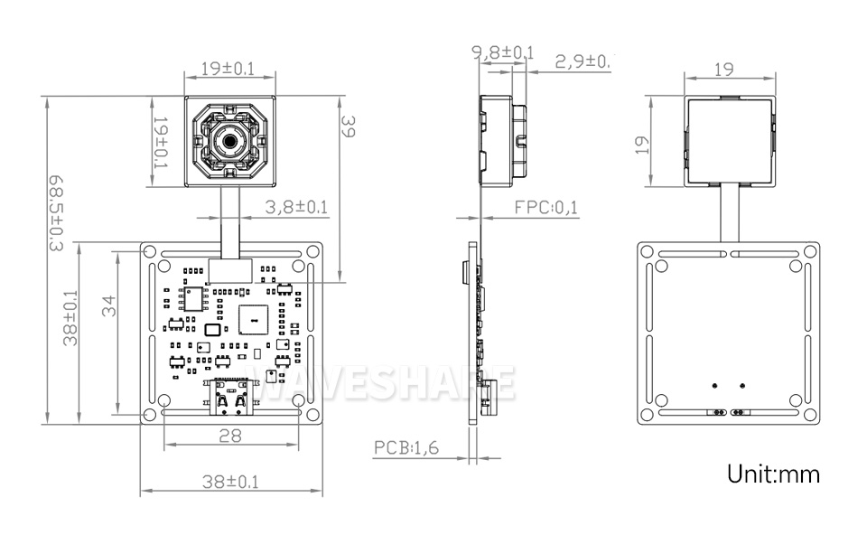 1300 万像素摄像头模块外形尺寸