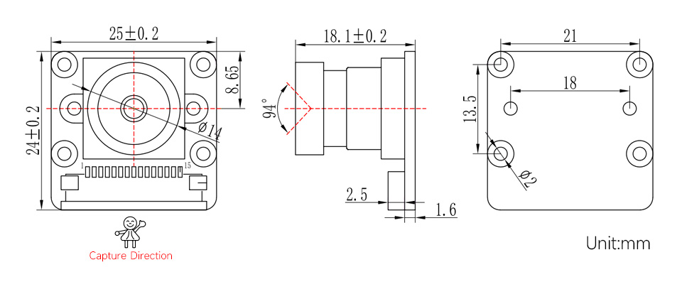 200 万像素 IMX290 摄像头模块产品尺寸