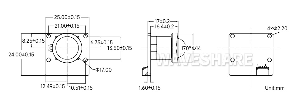 500 万像素摄像头模块产品尺寸