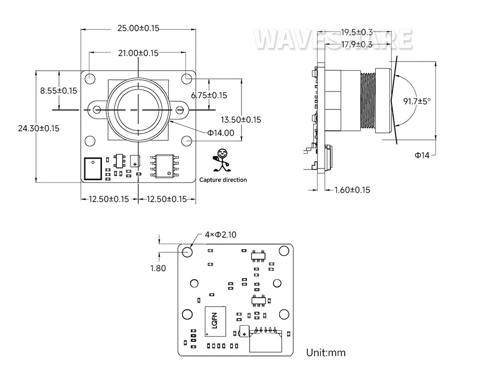 500 万像素摄像头模块产品尺寸