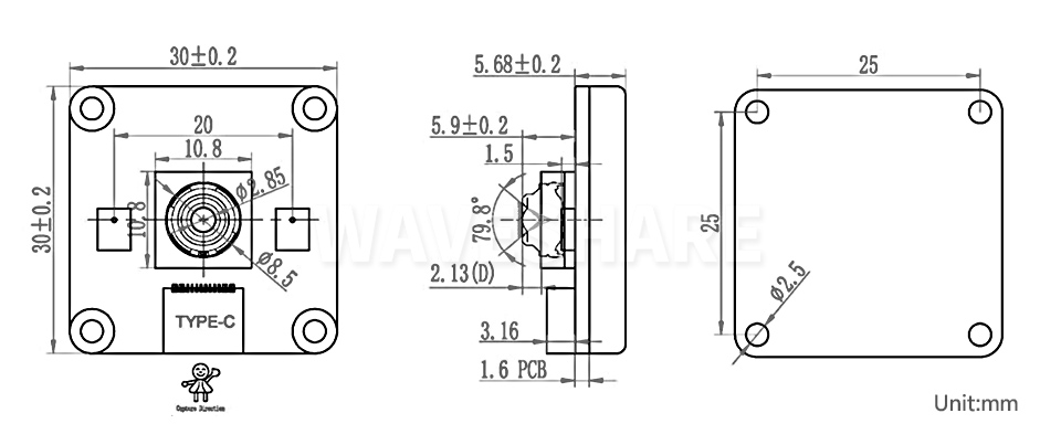 1200 万像素摄像头模块产品尺寸
