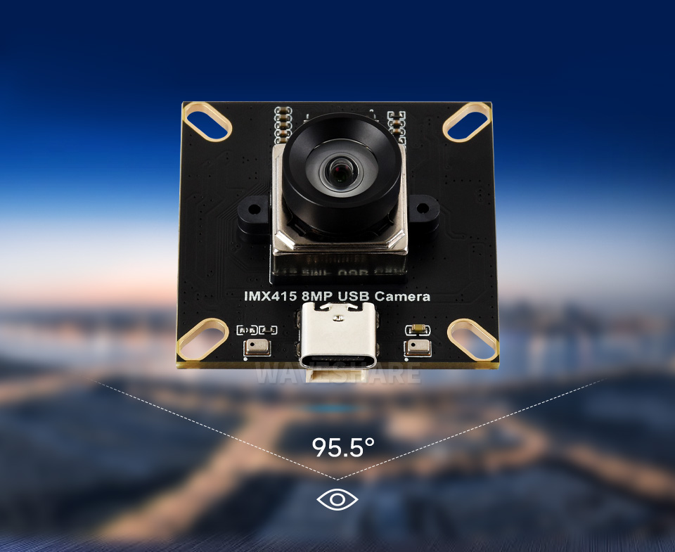 800 万像素 IMX415 USB 摄像头模块搭载 95.5° 广角镜头，呈现更广阔的画面范围，不再局限于狭窄的视角