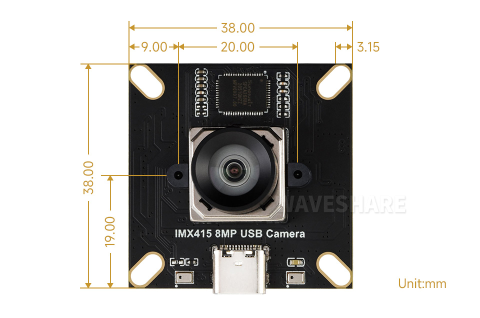 800 万像素 IMX415 USB 摄像头模块产品尺寸