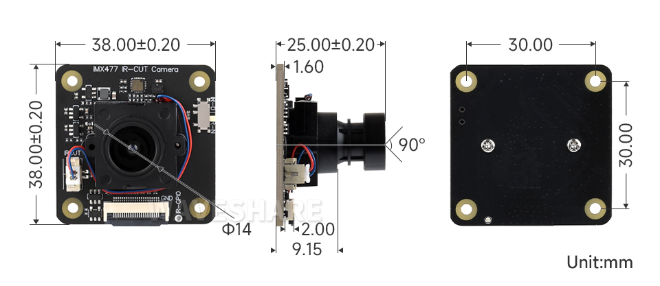1230 万像素摄像头模块外形尺寸