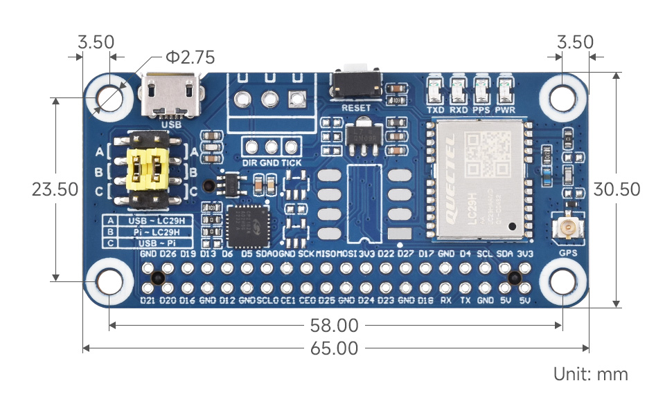 树莓派双频 RTK 厘米定位 GPS 模块产品尺寸