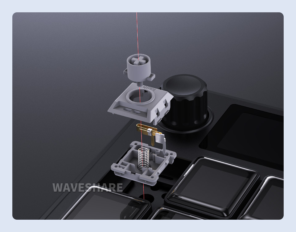 Waveshare MK20 多功能 AI 语音控制面板采用机械轴体，手感更出色