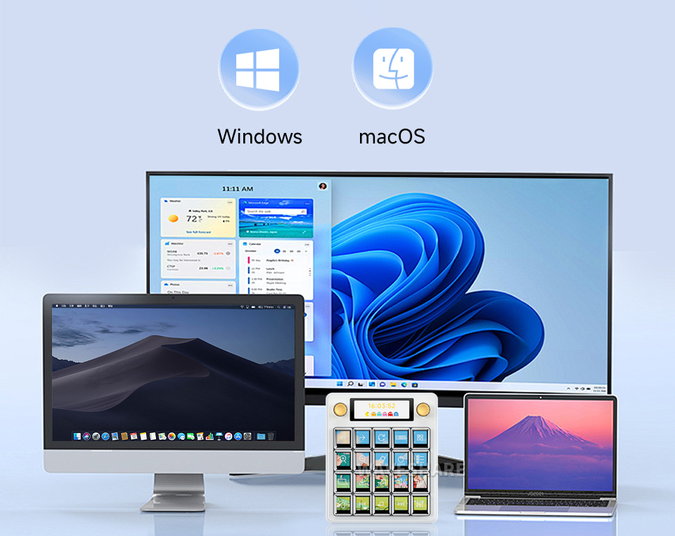 Waveshare MK20 多功能智能控制面板支持 Windows / macOS，跨平台兼容性高