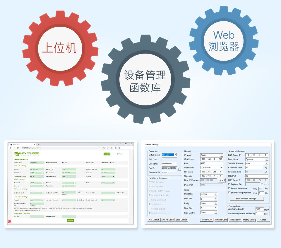 30 路以太网继电器模块，上位机配置，设备管理函数库配置和web浏览器配置三种配置方式，3个齿轮