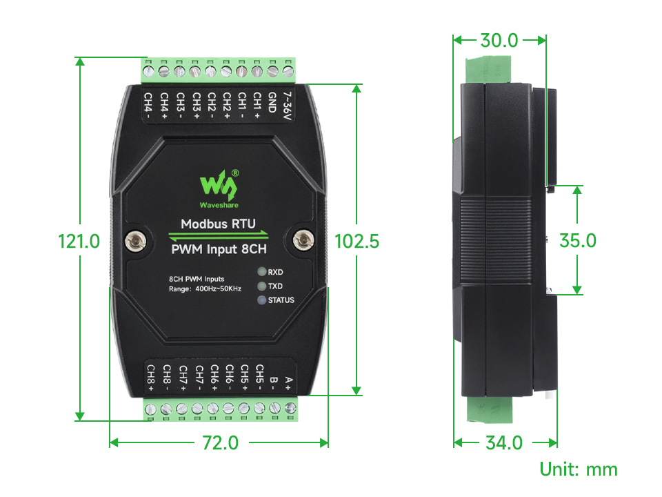 八路 PWM 脉冲输入模块块产品尺寸