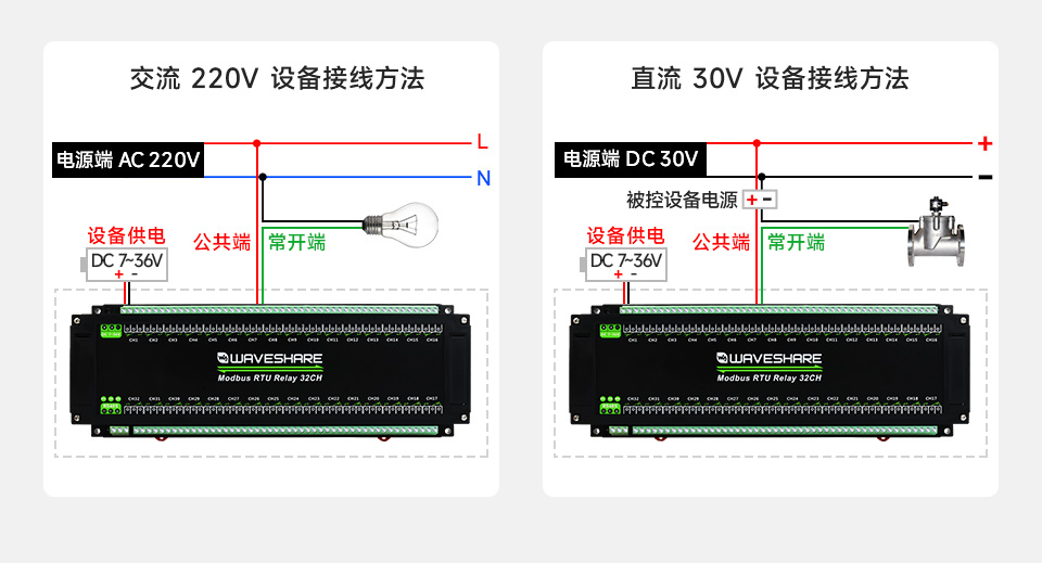 32 路 RS485 继电器模块继电器连线