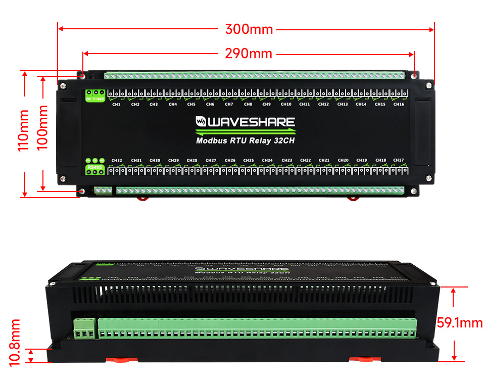 32 路 RS485 继电器模块产品尺寸