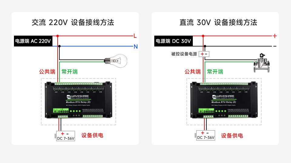 8 路 RS485 带开关输入继电器模块继电器连线