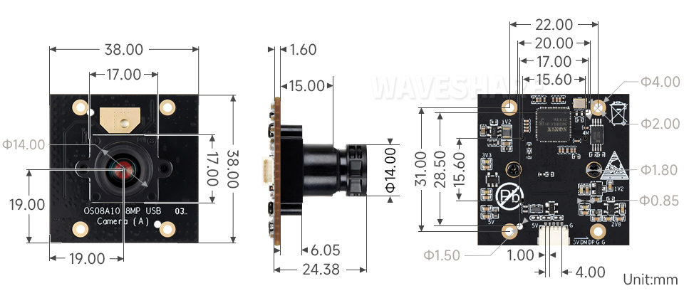 800 万像素 M12 摄像头模块产品尺寸