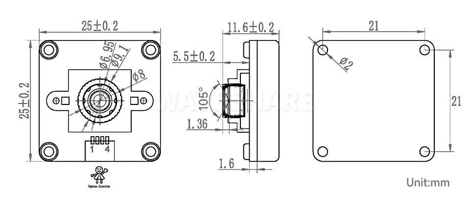 100 万像素摄像头模块产品尺寸