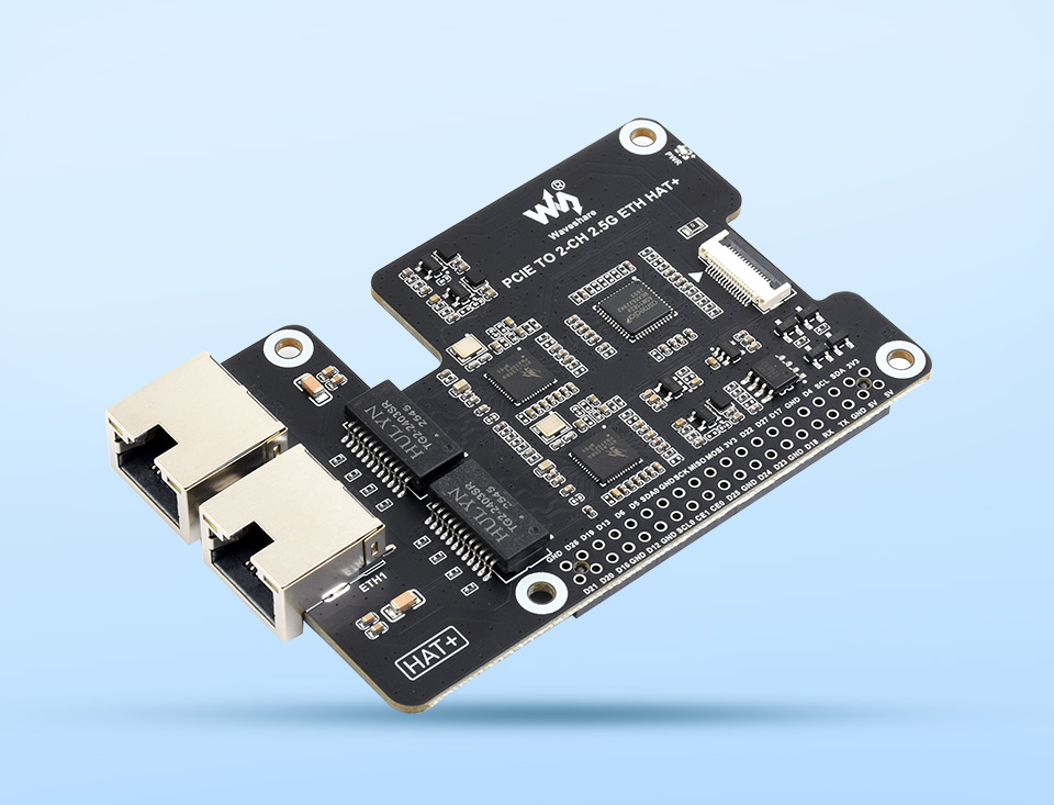 树树莓派5 PCIe 转双2.5G 网口转接板，HAT+ 标准双网口扩展板主图