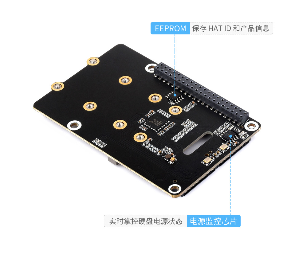 树莓派5 PCIe转双通道M.2转接板板载电源监控芯片和 EEPROM