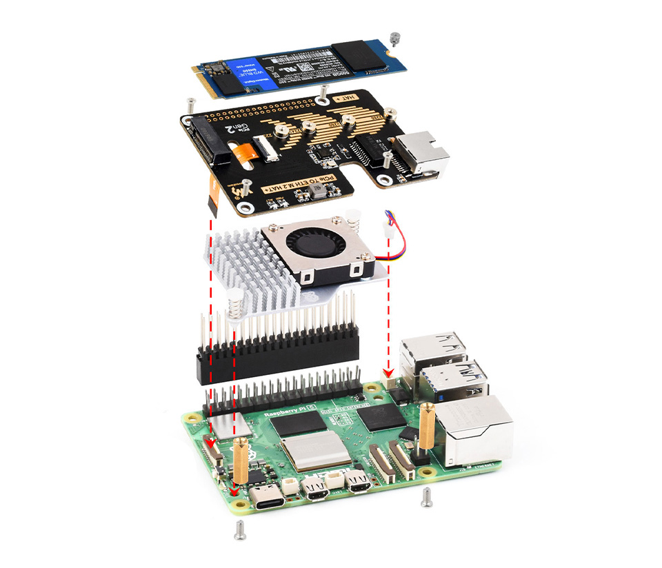 树莓派5 PCIe 转 M.2 扩展板，小巧一体式散热产品尺寸