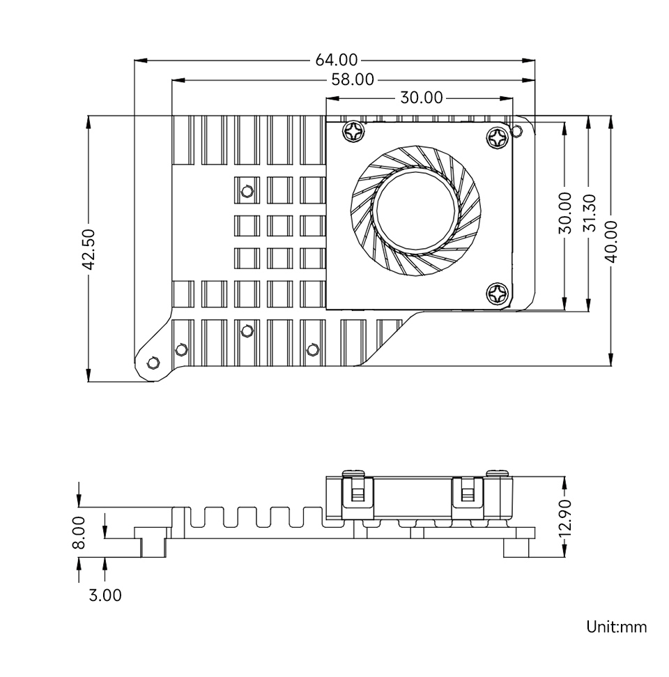 树莓派5 PCIe 转 M.2 扩展板，小巧一体式散热产品尺寸