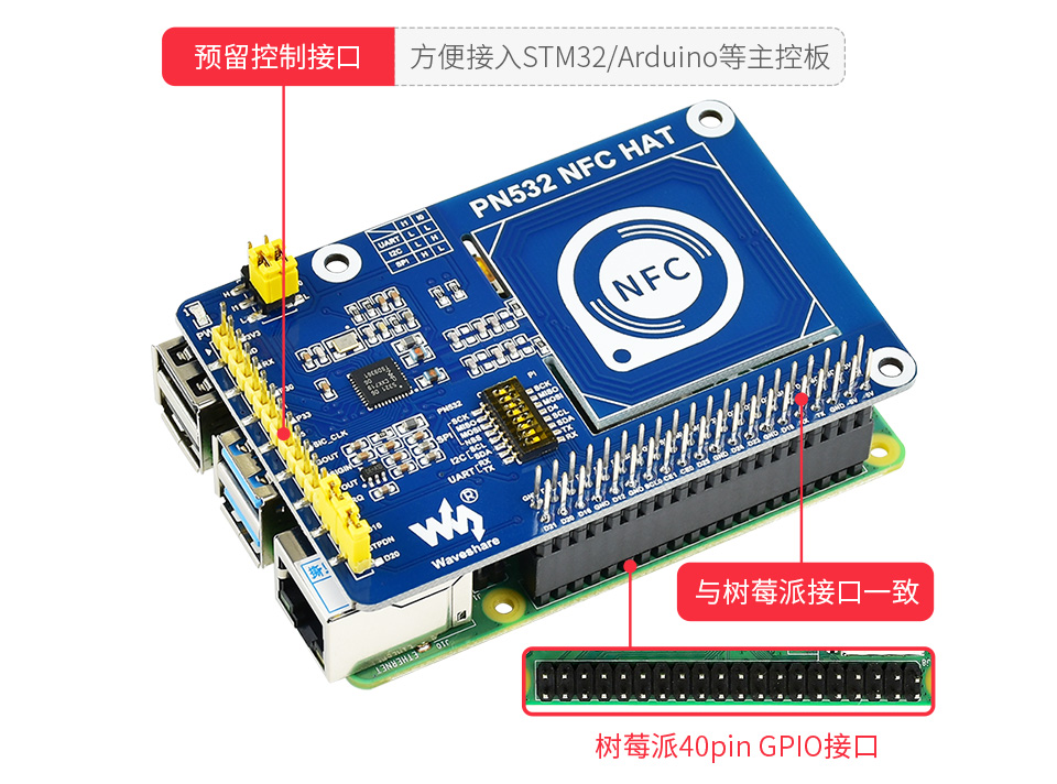 PN532-NFC-HAT树莓派NFC扩展板接入Raspberry Pi图示