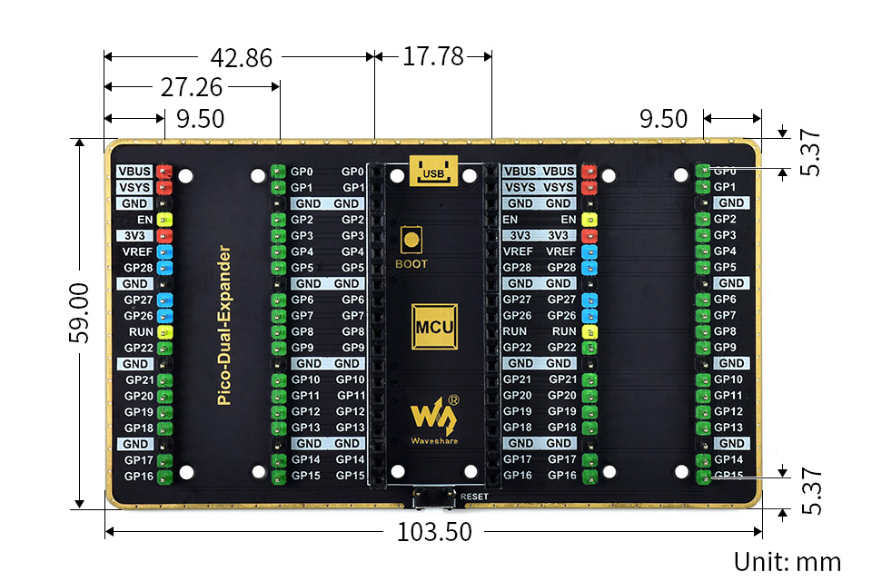 树莓派 Pico 接口外扩板产品尺寸