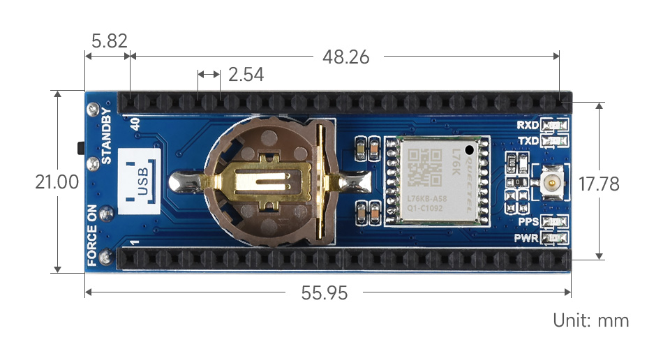 树莓派 Pico GNSS 扩展板产品尺寸