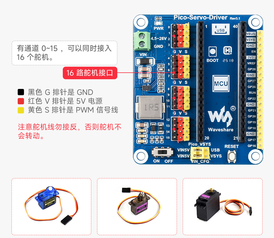 树莓派 Pico 舵机驱动扩展板板载标准舵机接口计