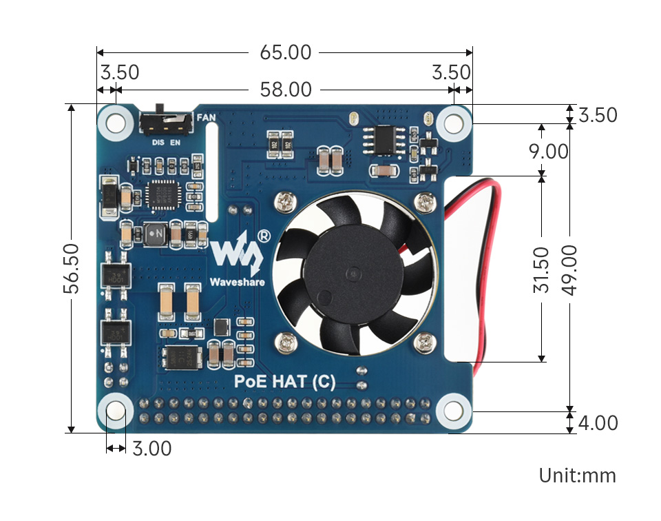 树莓派以太网供电扩展板外形尺寸