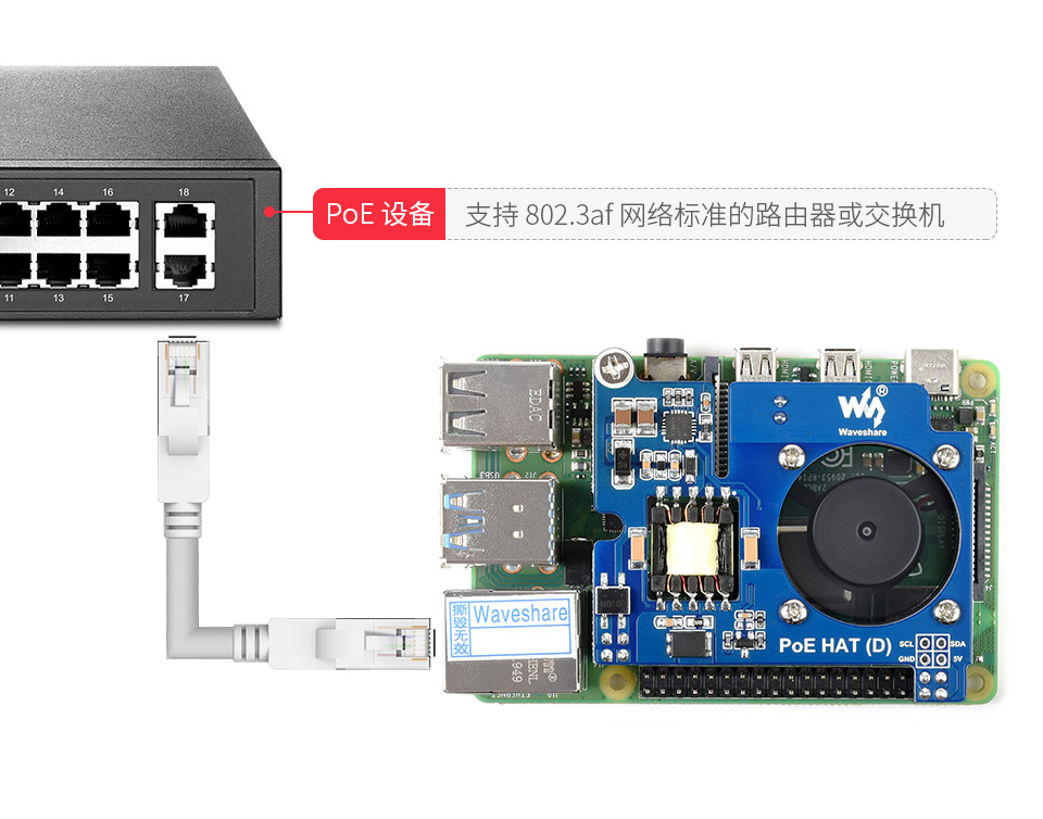 树莓派以太网供电扩展板支持 PoE 以太网供电