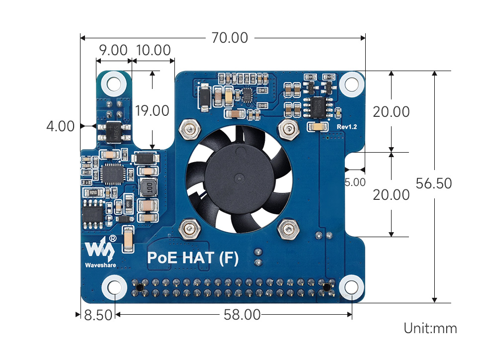 树莓派以太网供电扩展板外形尺寸