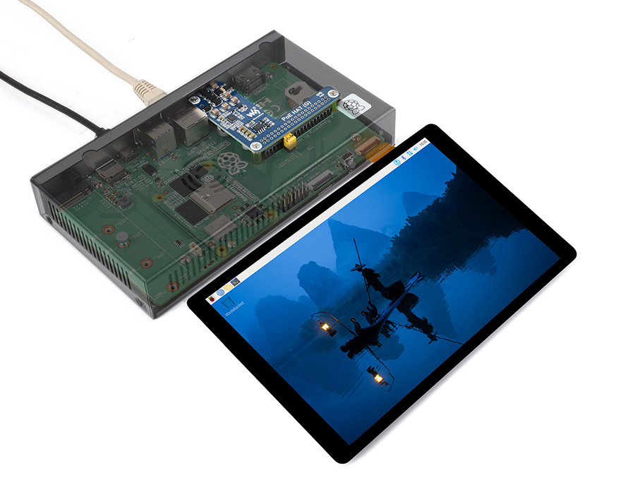 使用以太网PoE供电扩展板的树莓派5接入显示屏的应用展示