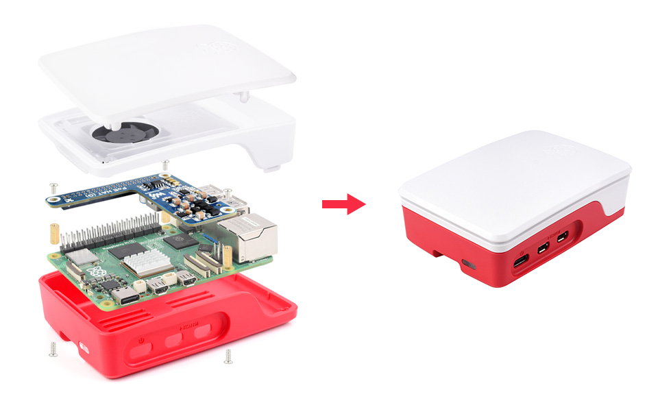 介绍如何安装树莓派5以太网PoE供电扩展板到树莓派5官方外壳