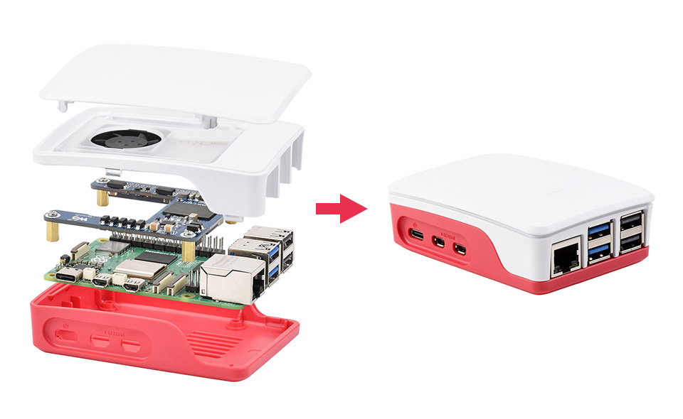 介绍如何安装树莓派5以太网PoE供电扩展板到树莓派5官方外壳