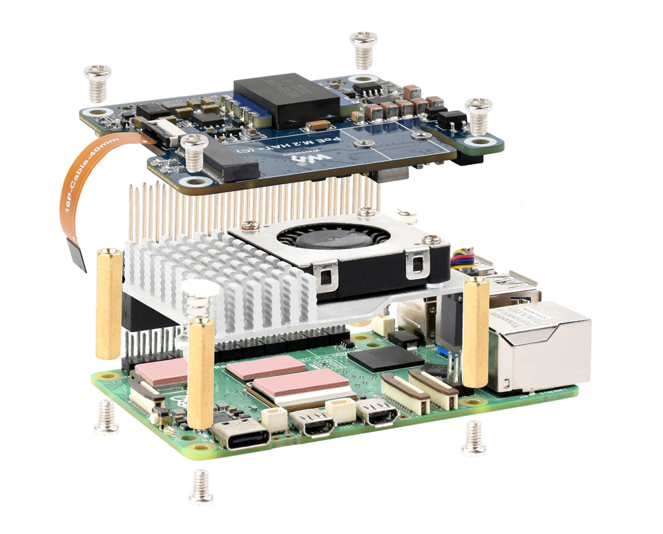 树莓派5 PCIe 转 M.2 扩展板，小巧一体式散热，适用的硬盘接口，包括M key和B&M Key