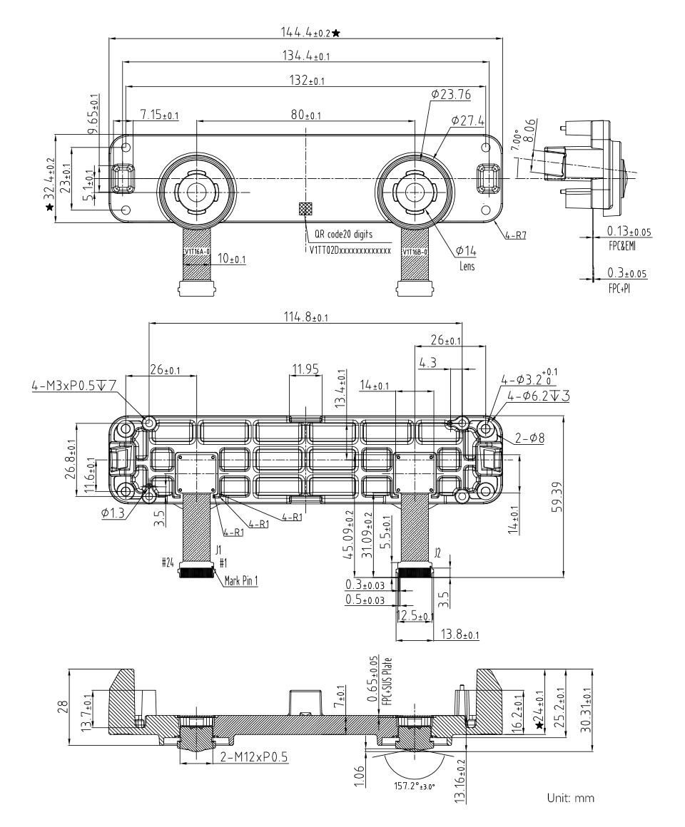 双目立体视觉摄像头模块外形尺寸
