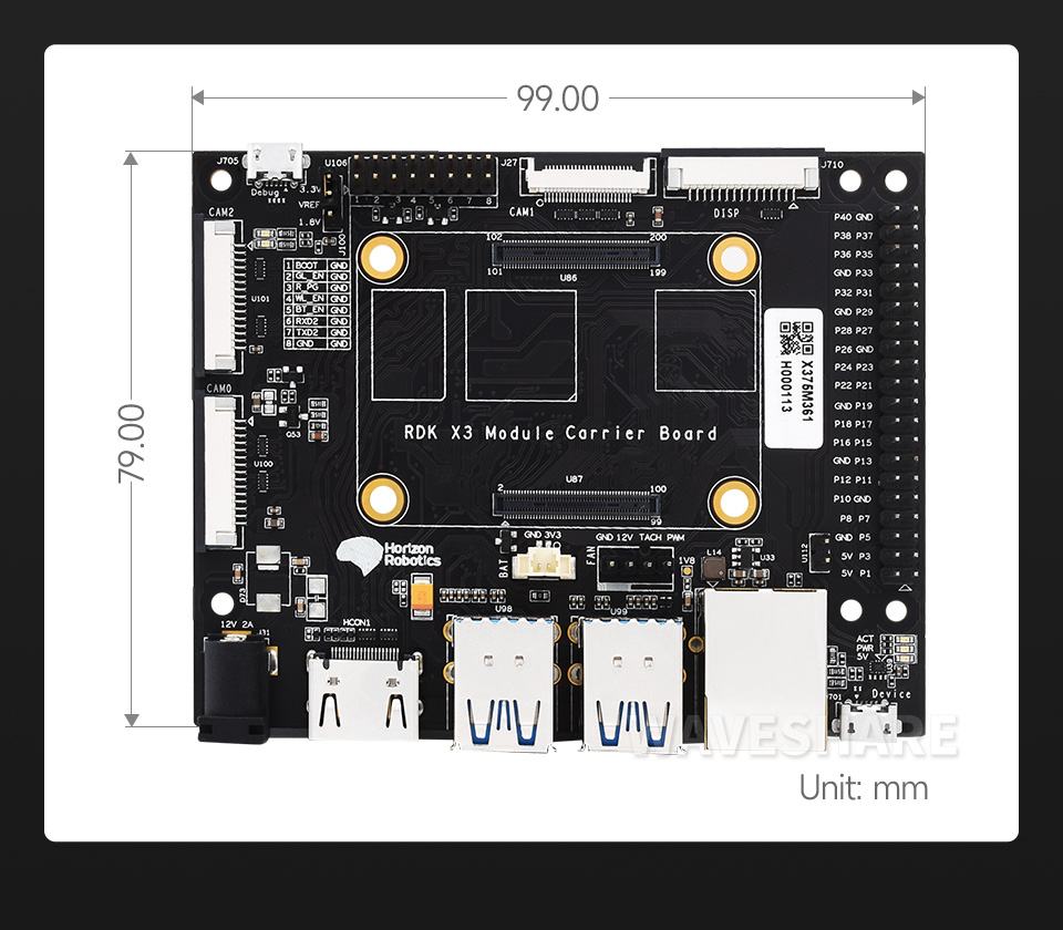RDK X3 Module 地平线官方底板产品尺寸
