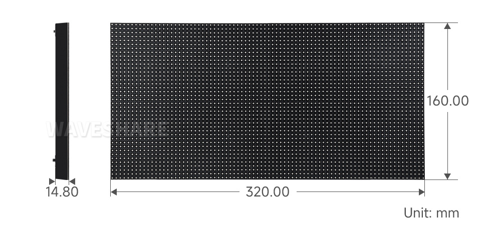 80 × 40 全彩 LED 点阵显示屏产品尺寸