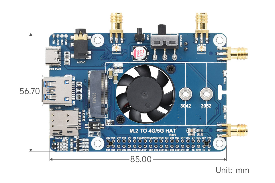 树莓派 5G 通信扩展套件产品尺寸