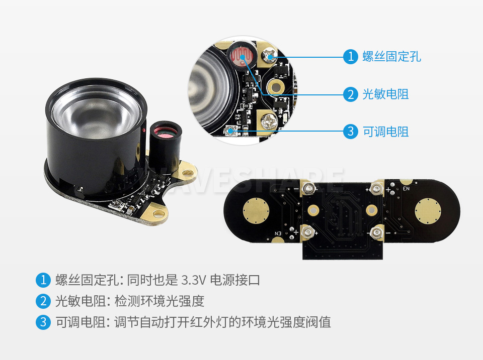 树莓派摄像头 E 型配套感光红外灯