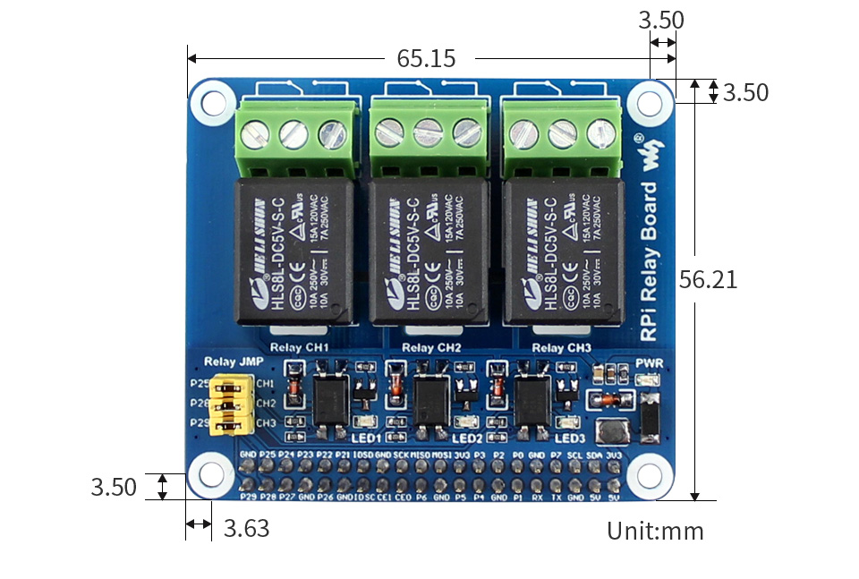 树莓派高精度AD/DA扩展板外形尺寸