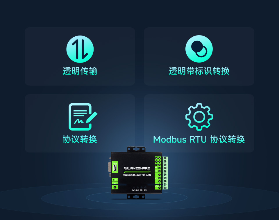 RS232/485/422 转 CAN 工业级隔离型转换器支持四种工作模式