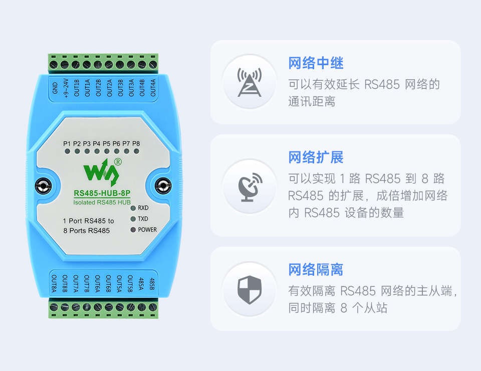 8 路 RS485 集线器基本功能