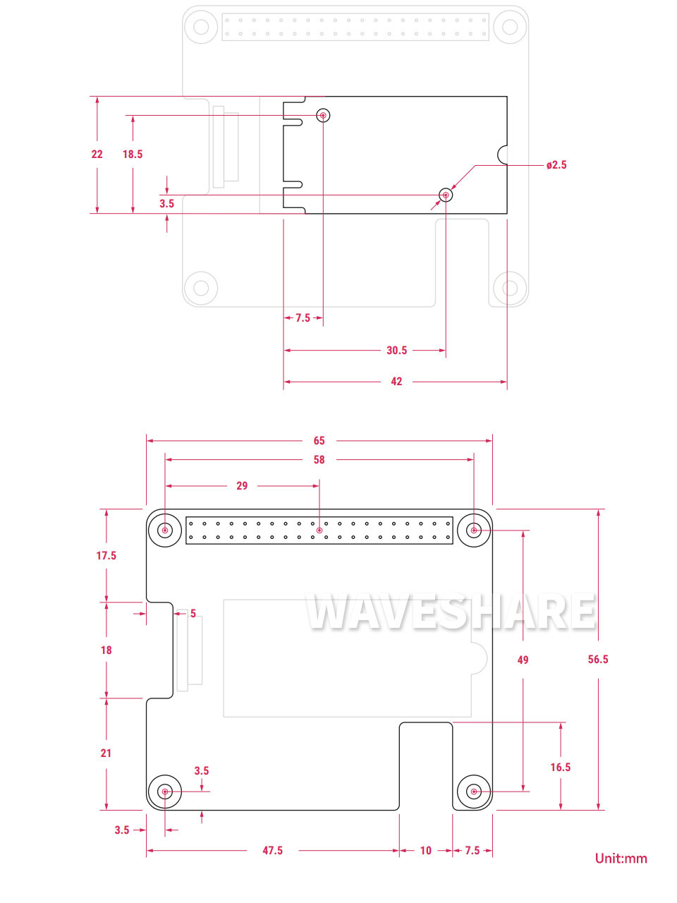 Raspberry Pi AI Kit套件各部件产品尺寸